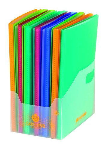 CARCHIPLAS - CARPETA FUNDAS (TARIFARIO) CARCHIVO PP -BOOK FLEXIBLE CANGURO Fº SURTIDO EXPOSITOR DE 19
7x 20 FUNDAS
7x 30 FUNDAS
5x 40 FUNDAS (Ref.50358800)