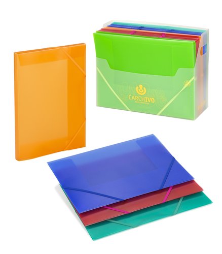 CARCHIVO - CARPETA de GOMAS y SOLAPAS PP TRANS. Fº FLUOR 6 colores surtidos (Ref.2033KFE)
