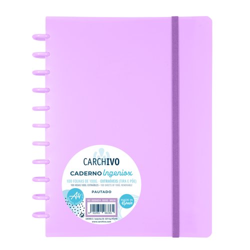 CARCHIVO - CUADERNO INGENIOX ESPIRAL A4 100H C/SEPARADORES EXTRAÍBLES 100GR CUADRÍCULA 5X5 TAPAS PP SEMI-RÍGIDO CIERRE C/GOMA MALVA (Ref.66004114)