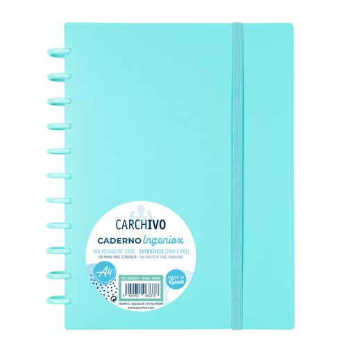 CARCHIVO - CUADERNO INGENIOX ESPIRAL A4 100H C/SEPARADORES EXTRAÍBLES 100GR CUADRÍCULA 5X5 TAPAS PP SEMI-RÍGIDO CIERRE C/GOMA MENTA (Ref.66004117)