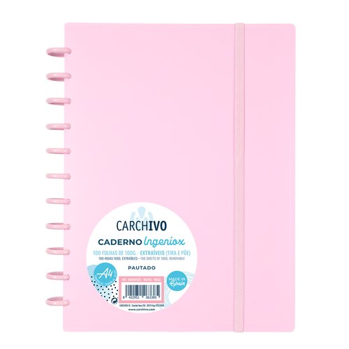 CARCHIVO - CUADERNO INGENIOX ESPIRAL A4 100H C/SEPARADORES EXTRAÍBLES 100GR CUADRÍCULA 5X5 TAPAS PP SEMI-RÍGIDO CIERRE C/GOMA ROSA (Ref.66004125)