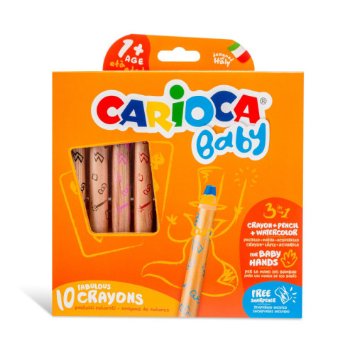 CARIOCA - CAJA 10 LÁPICES 3 EN 1 + Sacapuntas/Afilalapices BABY (Ref.42818)