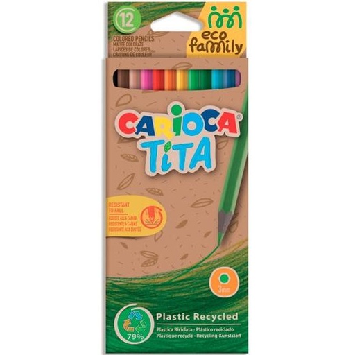 CARIOCA - ESTUCHE 12 LÁPICES DE COLORES TITA ECO FAMILY HEXAGONAL C/SURTIDOS (Ref.43097)