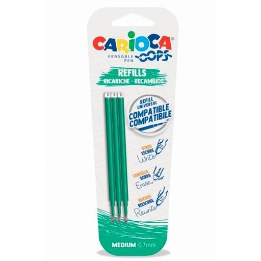 CARIOCA - RECAMBIO BOLÍGRAFO OOPS BORRABLE VERDE - BLISTER DE 3 (Ref.4304104)