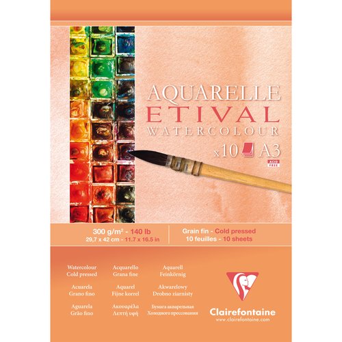 CLAIREFONTAINE - BLOCK DE DIBUJO ETIVAL ACUARELA GRANO FINO A3 300g 10h (Ref.96306C)