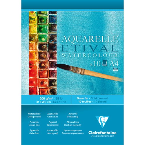 CLAIREFONTAINE - BLOCK DE DIBUJO ETIVAL ACUARELA GRANO FINO A4 200g 10h (Ref.96302C)