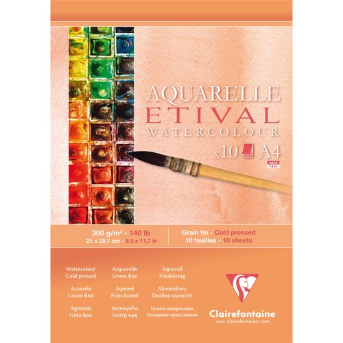 CLAIREFONTAINE - BLOCK DE DIBUJO ETIVAL ACUARELA GRANO FINO A4 300g 10h (Ref.96305C)