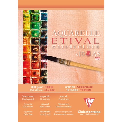 CLAIREFONTAINE - BLOCK DE DIBUJO ETIVAL ACUARELA GRANO FINO A5 300g 10h (Ref.96304C)