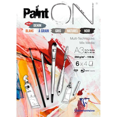 CLAIREFONTAINE - BLOCK DE DIBUJO PAINT"ON MULTITECNICAS A3 250g 24h COLORES (6 colx 4 hojas) (Ref.975411C)