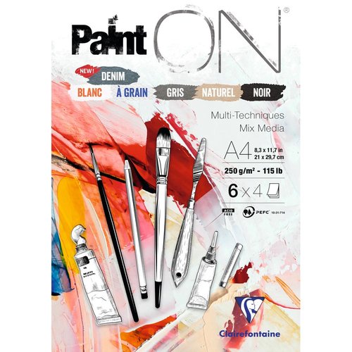 CLAIREFONTAINE - BLOCK DE DIBUJO PAINT"ON MULTITECNICAS A4 250g 24h COLORES (6 colx 4 hojas) (Ref.975410C)