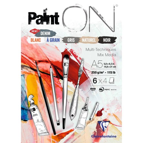 CLAIREFONTAINE - BLOCK DE DIBUJO PAINT"ON MULTITECNICAS A5 250g 24h COLORES (6 colx 4 hojas) (Ref.975409C)