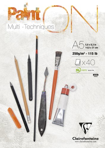 CLAIREFONTAINE - BLOCK DE DIBUJO PAINT"ON MULTITECNICAS A5 250g 40h (Ref.96538C)