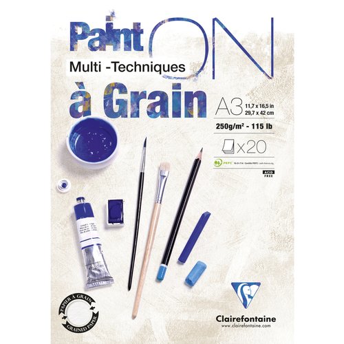 CLAIREFONTAINE - BLOCK DE DIBUJO PAINT"ON MULTITECNICAS CON GRANO A3 250g 20h (Ref.975050C)