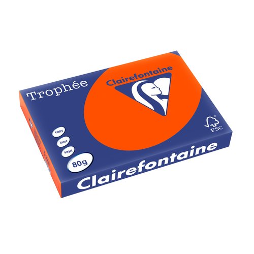 CLAIREFONTAINE - PAPEL COLOR A3 TROPHEE 80g 500h ROJO CAR (Ref.1883C)