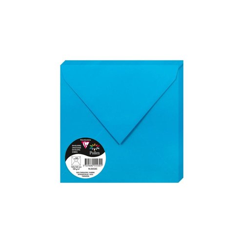CLAIREFONTAINE - SOBRE POLLEN 165x165 120g AZUL TURQUESA PAQUETE DE 20 (Ref.5553C)