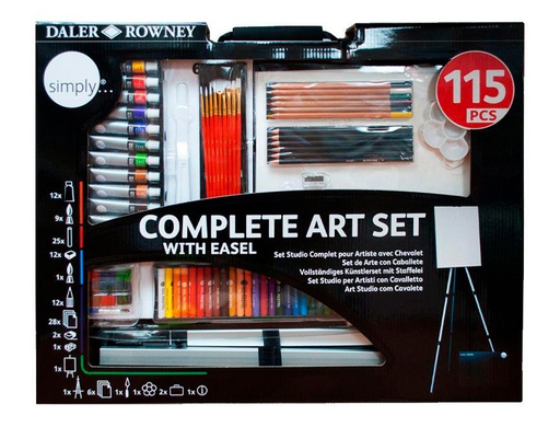 DALER ROWNEY - LAPICES SET ARTE COMPLETO CON CABALLETE de 115 PIEZAS (Ref.D196500604)