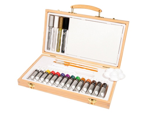 DALER ROWNEY - MALETIN DE PINTURAS ACRILICAS MADERA 26 PIEZAS 334X204X50 MM (Ref.D126500550)