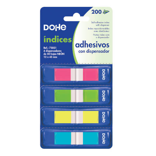 DOHE - BLISTER 4 BLOCS DE 50 ÍNDICES EN 4 COLORES SURTIDOS NEON 12X45 (Ref.75021)