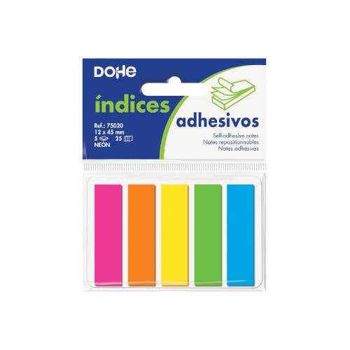 DOHE - BLISTER 5 BLOCS DE 25 ÍNDICES EN 5 COLORES SURTIDOS NEON 12X45 (Ref.75020)