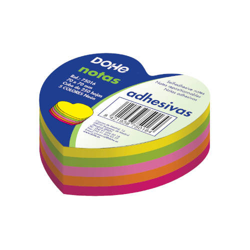 DOHE - CUBO CORAZÓN 250 NOTAS 5 COLORES SURTIDOS NEÓN 70X70 (Ref.75016)