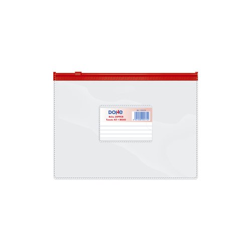 DOHE - DOSSIER SOBRE ZIPPER A5 APAISADO PVC TRANSPARENTE/ROJO (Ref.99474)