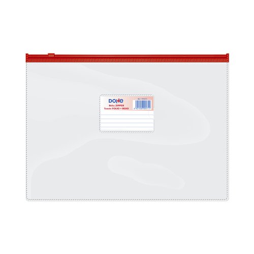 DOHE - DOSSIER SOBRE ZIPPER Fº APAISADO PVC TRASPARENTE/ROJO (Ref.99471)