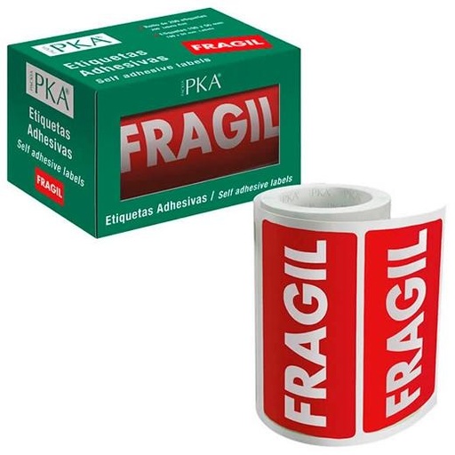 DOHE - PACKIA ROLLO ETIQUETAS ADHESIVAS PREIMPRESAS PARA ENVÍOS / 100 X 50 MM / "FRAGIL" (Ref.16411)