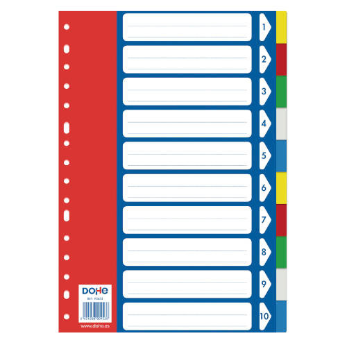 DOHE - SEPARADORES POLIPROPILENO 10 POSICIONES 5 COLORES FOLIO 227X315 (Ref.90453)
