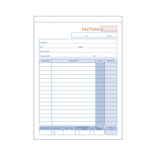 DOHE - TALONARIO 50 JUEGOS FACTURAS 4º NATURAL DUPLICADO CON IGIC (Ref.50063DI)