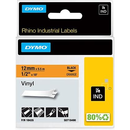 DYMO - RHINO CINTA DE ETIQUETAS INDUSTRIAL ADHESIVA ID1-12, NEGRO SOBRE NARANJA DE 12MMX5´5M, VINILO (S0718490) (Ref.18435)