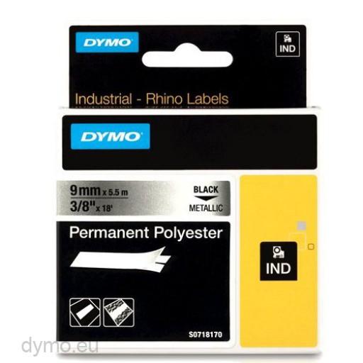 DYMO - RHINO CINTA ID1-9, NEGRO SOBRE GRIS METÁLICO (PLATA), 9MMX5´5M, POLIÉSTER (S0718170) (Ref.18485)