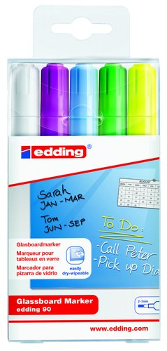 EDDING - MARCADOR PIZARRA CRISTAL 90 CONICO BLISTER DE 5 (blanco, violeta, azul claro, verde claro, amarillo) (Ref.905099)