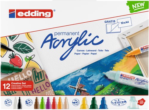 EDDING - PACK 12 MARCADORES ACRÍLICOS SURTIDOS CONTENIDO:2 MARCADORES REF. 5300 (922 Y 901)6 MARCADORES REF. 5100 (902, 906, 910, 255, 919 Y 927)3 MARCADORES REF. 5000 (905, 904 Y 903)Y 1 MARCADOR REF. 5400 (916) (Ref.CS12B)