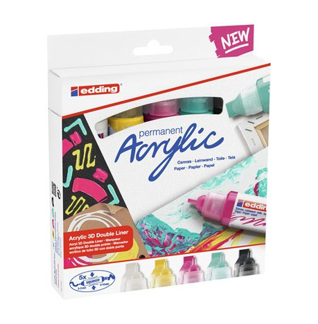 EDDING - PACK 5 MARCADORES ACRÍLICOS 3D TRAZO 2-3 / 5-10 MM. COLORES: 922, 901, 934, 905 Y 909 (Ref.5400-5-S)