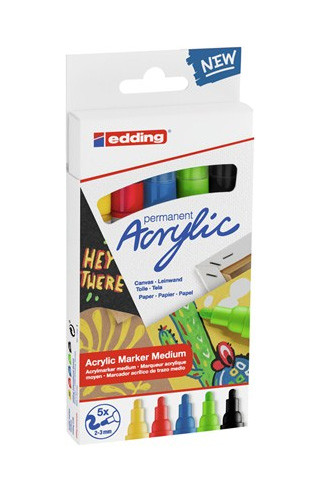 EDDING - PACK 5 MARCADORES ACRÍLICOS TRAZO 2-3 MM. BÁSICOS. COLORES: 905, 902, 903, 927 Y 901. (Ref.5100-5-S)