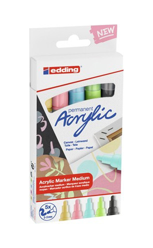 EDDING - PACK 5 MARCADORES ACRÍLICOS TRAZO 2-3 MM. PASTEL. COLORES: 935, 926, 915, 917 Y 916. (Ref.5100-5-S-099)