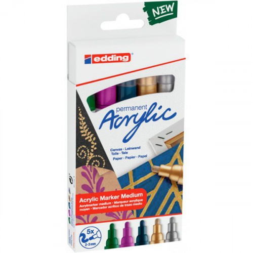 EDDING - PACK 5 MARCADORES ACRÍLICOS TRAZO 2-3. FESTIVO. COLORES: 904, 910, 933, 924 Y 923. (Ref.5100-5-S-999)