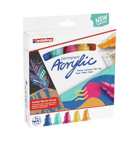 EDDING - PACK 5 MARCADORES ACRÍLICOS TRAZO 5-10 MM. ABSTRACTO. COLORES. 934, 903, 905, 906 Y 909. (Ref.5000-5-S-999)