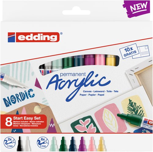 EDDING - PACK 8 MARCADORES ACRÍLICOS SURTIDOS CONTENIDO:2 MARCADORES REF. 5300 (922 Y 901)Y 6 MARCADORES REF. 5000 (928, 933, 935, 915, 910 Y 904) (Ref.SES8N)
