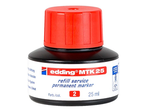 EDDING - TINTA ROTULADOR MTK25 CON SISTEMA CAPILAR COLOR ROJO FRASCO DE 25 ML (Ref.MTK-25-02)