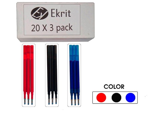 EKRIT - RECAMBIO TINTA GEL PARA BOLÍGRAFO BORRABLE NEGRO - BLISTER DE 3 (Ref.RF-BLACK)