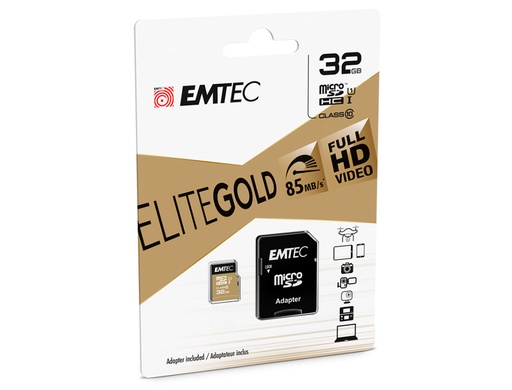 EMTEC - MEMORIA SD MICRO CLASS 10 GOLD CON ADAPTADOR 32 GB (Canon L.P.I. 0,24€ Incluido) (Ref. E142269)