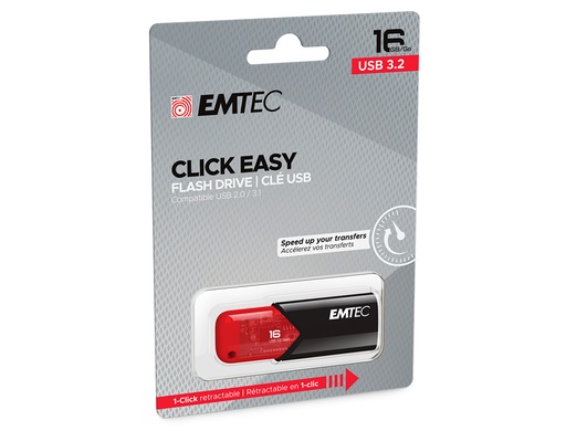 EMTEC - MEMORIA USB 3.2 CLICK EASY 16 GB ROJO (Canon L.P.I. 0,24€ Incluido) (Ref. E173096)