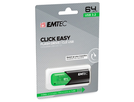 EMTEC - MEMORIA USB 3.2 CLICK EASY 64 GB VERDE (Canon L.P.I. 0,24€ Incluido) (Ref. E173157)