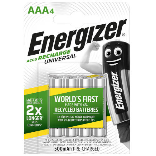 ENERGIZER - BLISTER 4 PILAS RECARGABLES UNIVERSAL POTENCIA 500 MAH TIPO HR03 (Ref.E301375701)