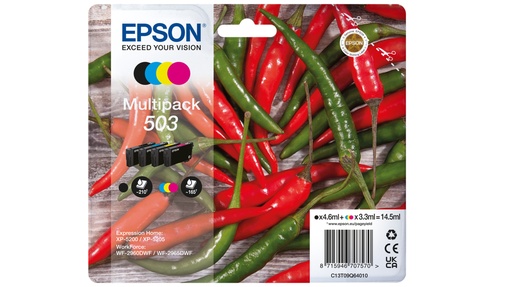 EPSON - Cartucho 4 colores Multipack 503 WF-2960dwf,WF-2965dwf, XP-5205 Pimiento (Ref.C13T09Q64010)