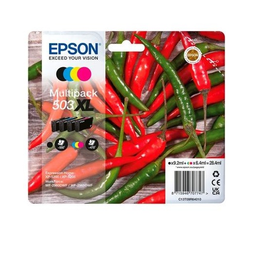 EPSON - Cartucho 4 colores Multipack 503XL WF-2960dwf,WF-2965dwf, XP-5205 Pimiento (Ref.C13T09R64010)