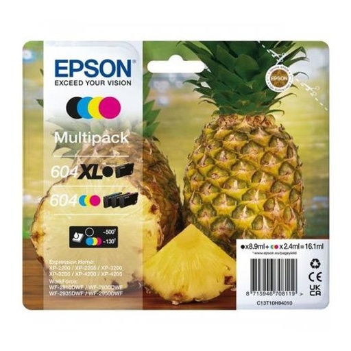 EPSON - Cartucho 4 colores Multipack 604XL Negro/604 CMY XP-2200, WF-2910DWF Piña (Ref.C13T10H94010)