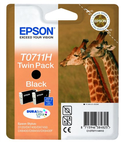 EPSON - CARTUCHO INKJET STYLUS D120/DX7400/7450/8400/8450/9400F OFFICE BX300F/BX600F B1100 NEGRO PACK 2 (Ref.T07114H)