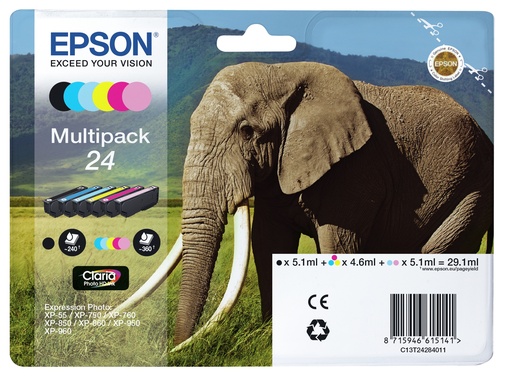 EPSON - Claria Photo HD Ink Cartucho Multipack 6 Colores 24 (Alarma Radiofrecuencia) (Ref.C13T24284020)